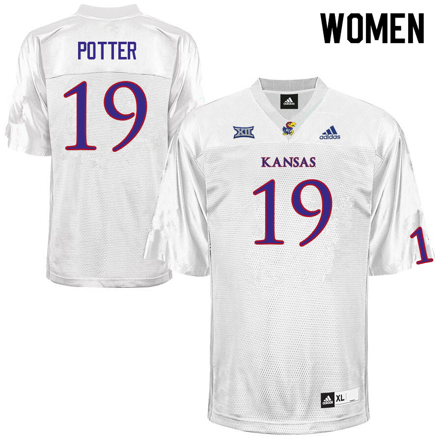 Women #19 Gavin Potter Kansas Jayhawks College Football Jerseys Sale-White - Click Image to Close